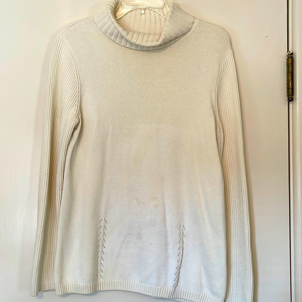 Coldwater Creek off white sweater with ribbed collar and sleeves. Size L
